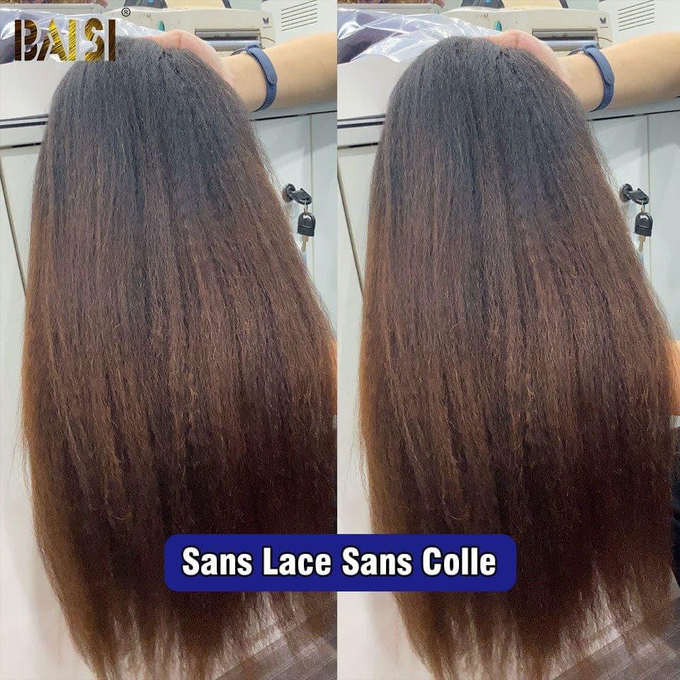 BAISI 13x4 Peruca frontal crespo reta na cor # 1B # 4 pré-arrancada sem necessidade de cola em cabelo 100% cru renda já cortada