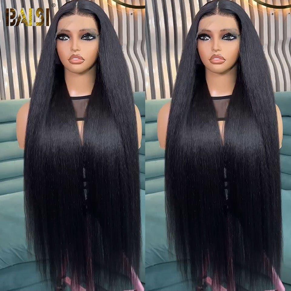 BAISI Bouclé Kinky Straight (Yaki) 13x4 Densité 250% avec frontale Perruque de luxe haute de gamme plus de 10 ans d' utilisation