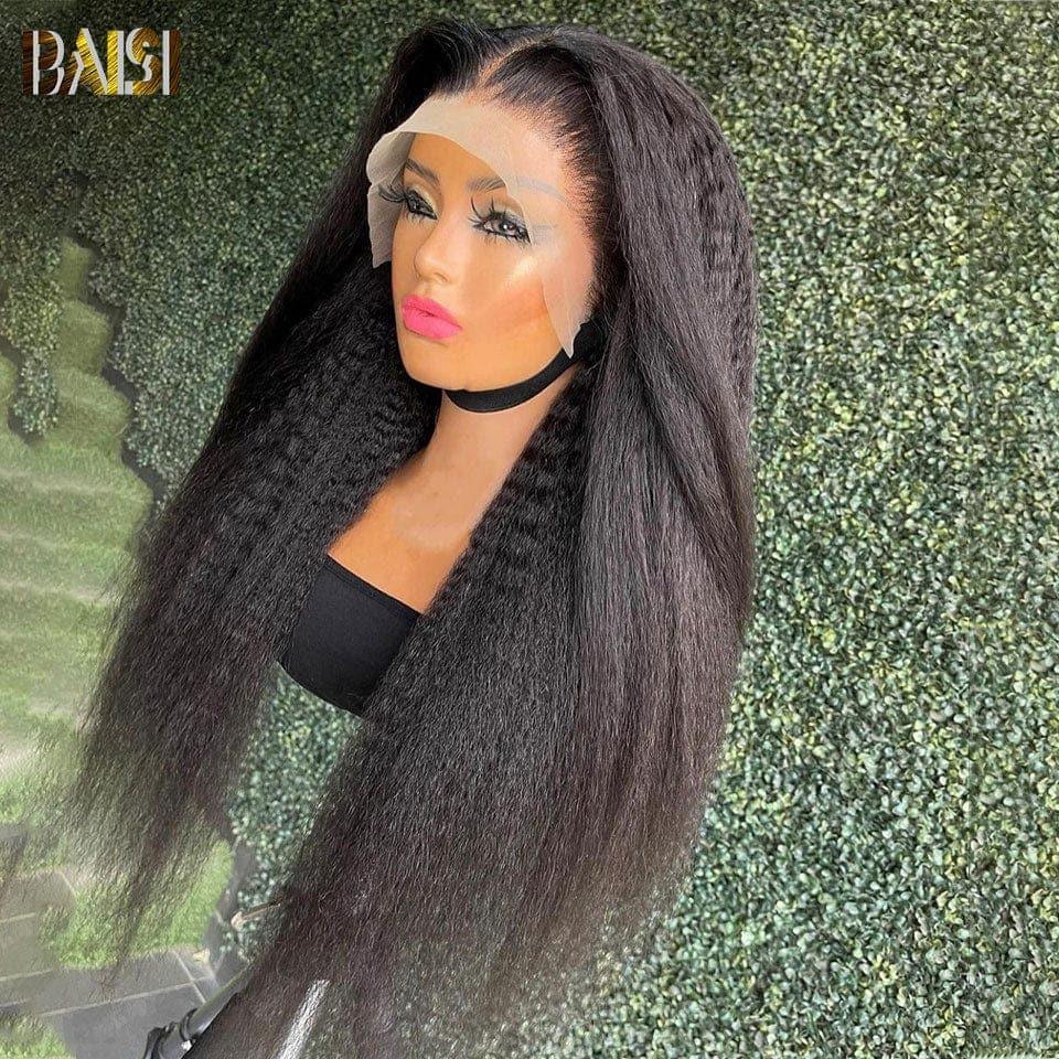 BAISI Perruque Naturelle En Lace Frontal Kinky Straight En 100% Cheveux Humains De Bonne Qualité