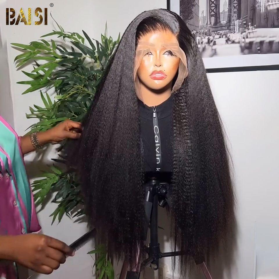 BAISI 13X4 frontal perruque trop longue Kinky straight en 100% cheveux humains