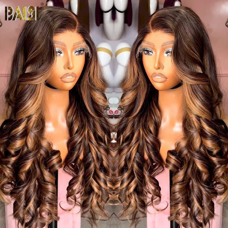 BAISI Achetez 2 perruques minimum au prix d'usine fournisseur 13x4 Frontal Lace Perruque Body Wave En Couleur Mixed #4MIX#27 Sans Colle Lace déjà couper Facile à Porter(Pas Besoin de Code)