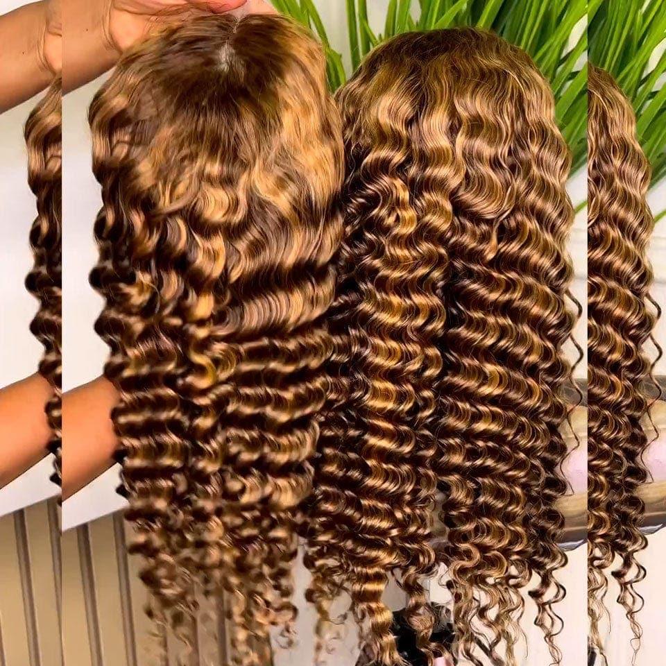 BAISI Achetez 2 perruques minimum au prix d'usine fournisseur en France TVA 0€ 48H arrivé 13x4 Lace Frontal Perruque Deep Wave En Couleur Mixte #4#27 Sans Colle Lace déjà couper Facile à Porter En 100% Cheveux Humains (Pas Besoins De Code)