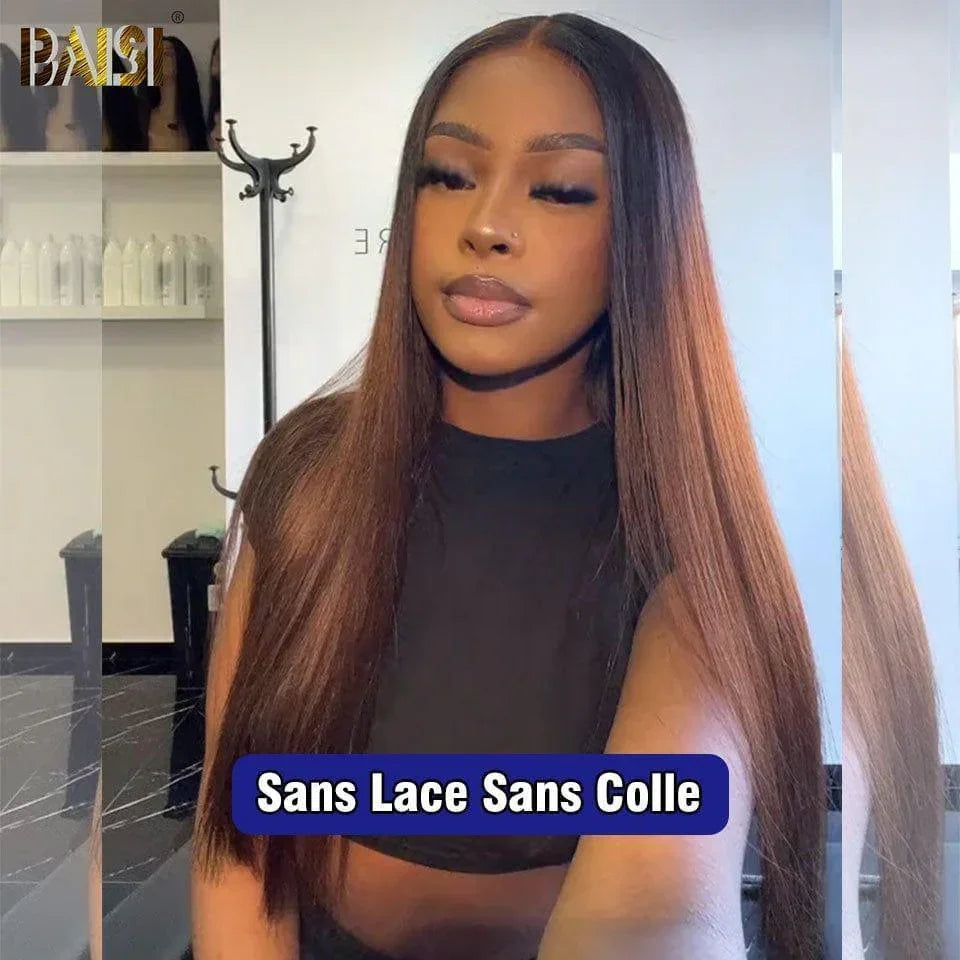 BAISI 13x4 Lace Frontal Parrucca Liscia Nero Marrone 1B#4 in 100% Capelli Umani Pre-pizzicata Senza Bisogno di Colla in 100% Raw Hair Lace già tagliata