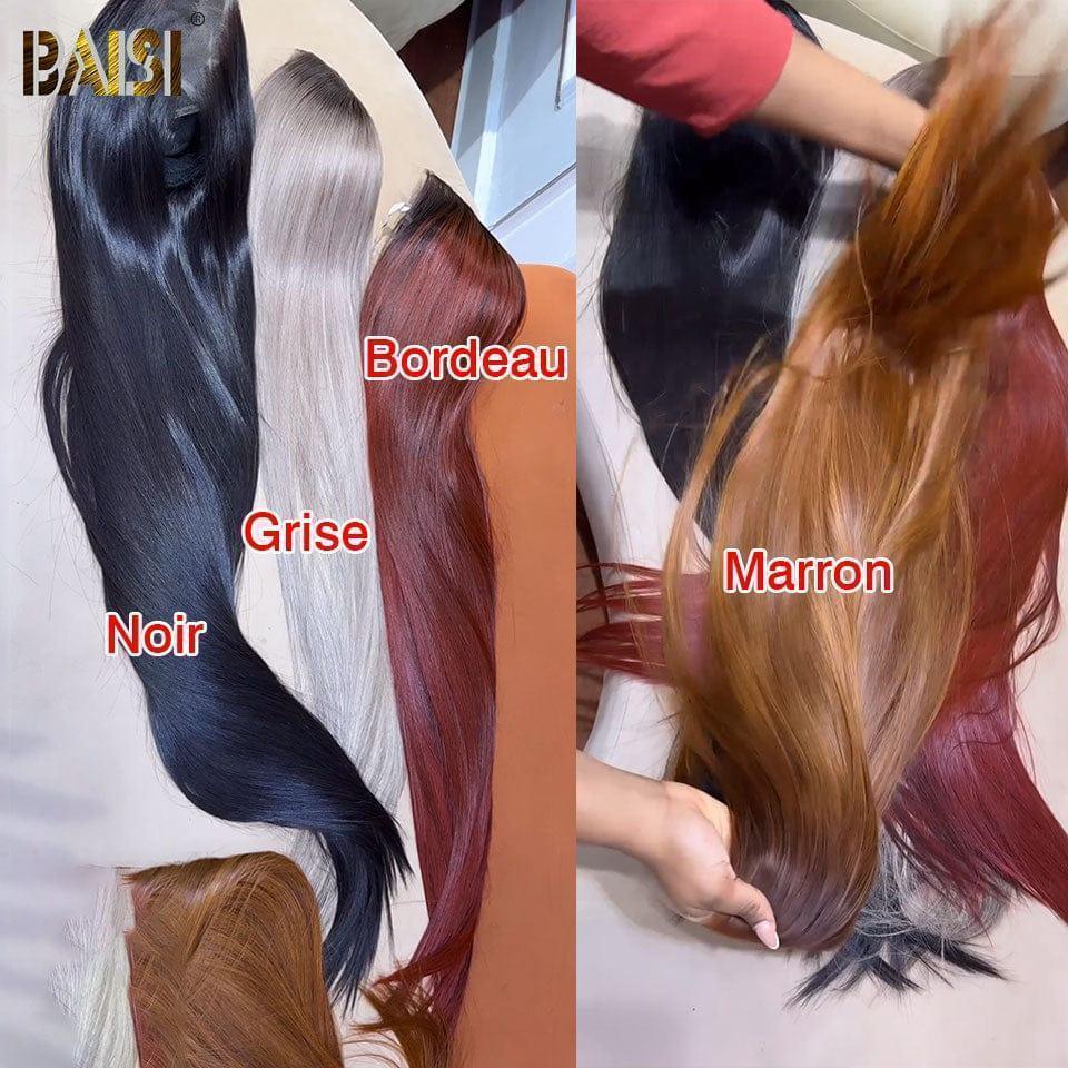 BAISI Collection Poivre et Sel 13X4 Frontal Perruque Lisse En 4 couleur NOIR ou Grise ou Bordeau ou Marron 30 Poucess En 100% Vrais Cheveux Humains