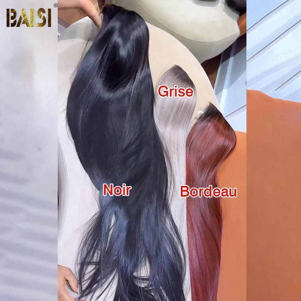 BAISI Collection Poivre et Sel 13X4 Frontal Perruque Lisse En 4 couleur NOIR ou Grise ou Bordeau ou Marron 30 Poucess En 100% Vrais Cheveux Humains