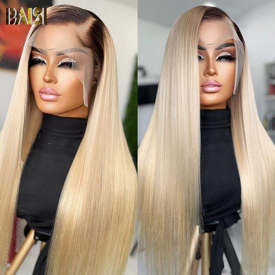 BAISI 13X4 Frontal Wig Straight In Blonde With Brown Roots #4#613 In 100% Real Human Hair