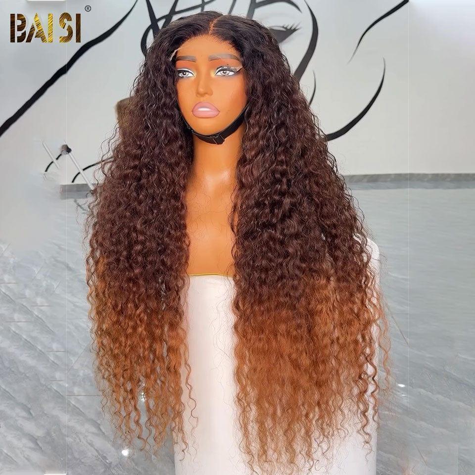 BAISI 13x4 Frontal Lace Parrucca Onde Profonde Colore Marrone #4#30 In 100% Capelli Umani