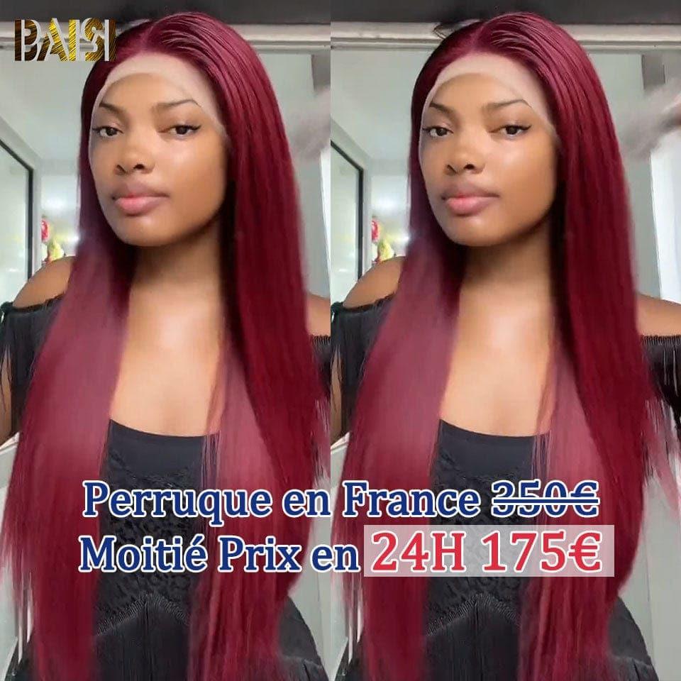 BAISI perruque Lisse en Couleur Bordeaux à moitié prix en 24H 175€ en 100% cheveux humains