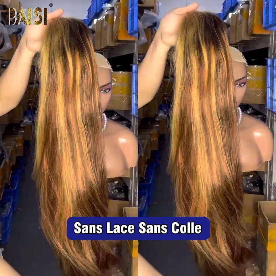BAISI 13x4 Straight Honey #4MIX#27 Glueless Lace Front Wig Easy to Wear 100% Human Hair