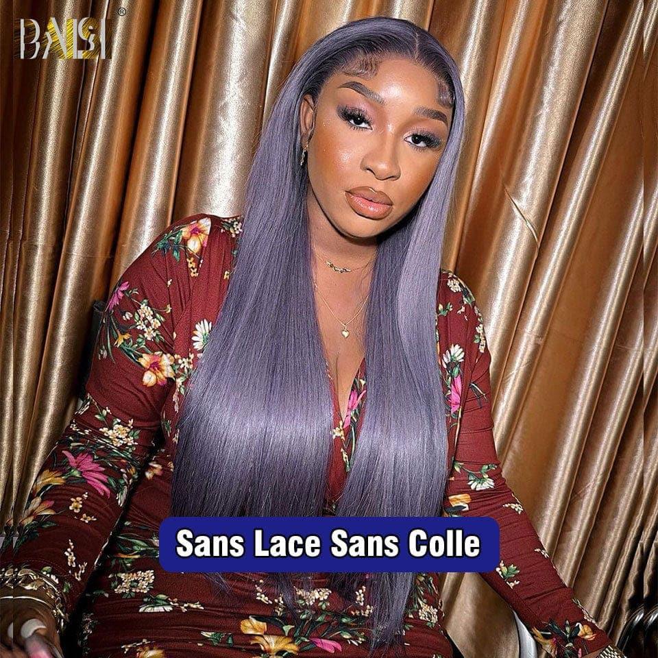 BAISI 13x4 Perruque Lisse En couleur gris violet Sans Colle Lace déjà couper Facile à Porter en 100% Cheveux Humains