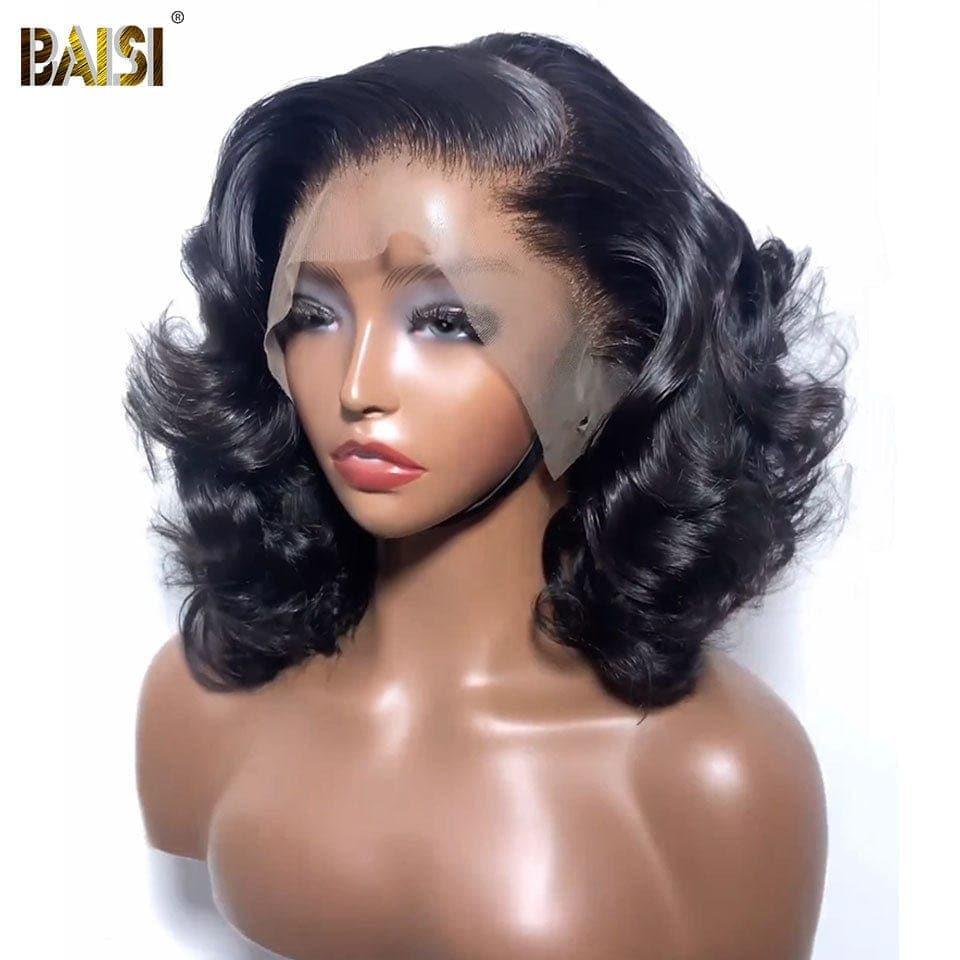 BAISI 4X4 closure lace egg wave Marron egg wave 14Pouces ou 13x4 Lace Frontal Perruque de Luxe 065C Egg Wave en Noir Vietnam Hair 250% densité plus de 20 ans d' utilisations en 100% Cheveux Humains