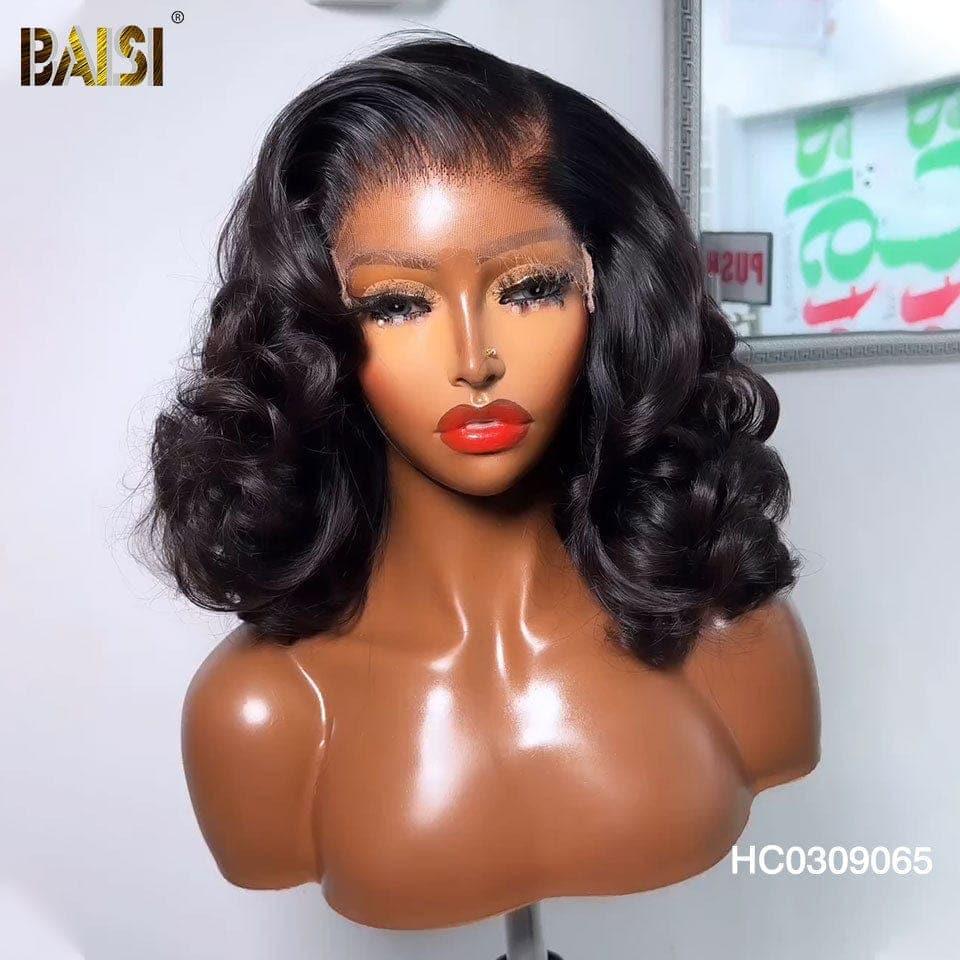 BAISI Perruques de Luxe A2 Fabriquées par les cheveux double drawn mèches vièges 13x4 Lace Frontal Perruque Egg curl Noir en 100% Cheveux Humains plus de 20 ans d' utilisations 065C