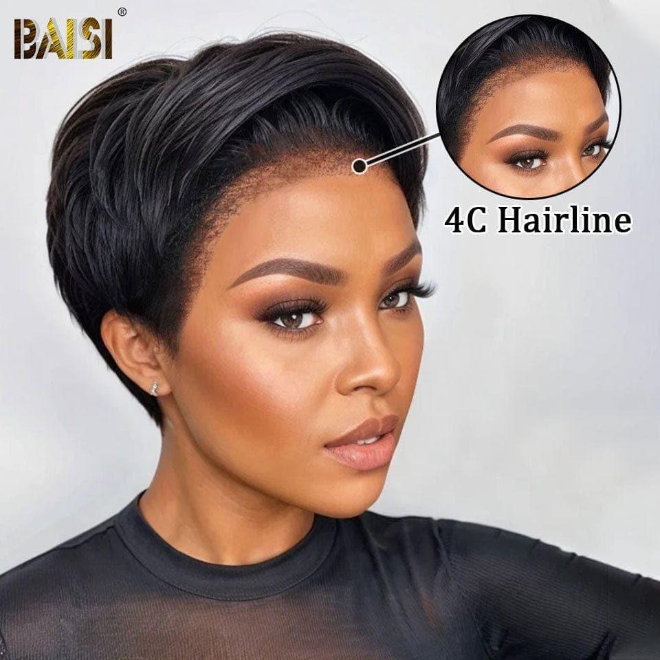 BAISI Pixie Frontal 13x4 encaje transparente 8 pulgadas suave de gama alta con pelo de bebé 100% Natural cabello humano Real línea de cabello 4C