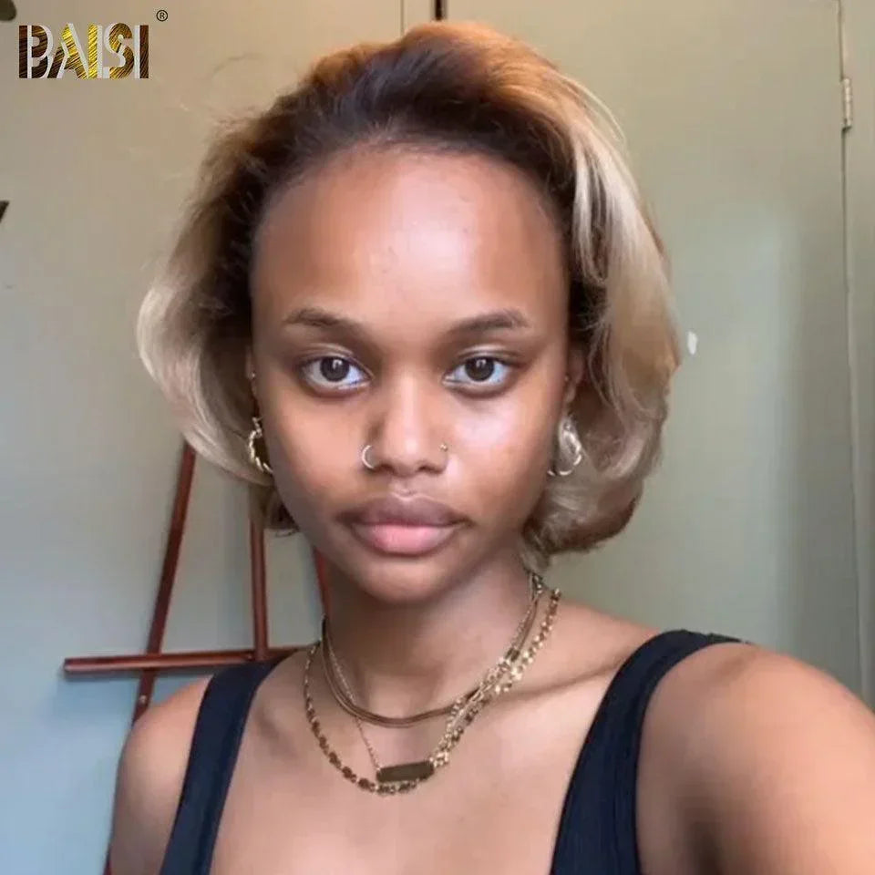 Peluca de encaje corta BAISI 13X4 1BT27# en cabello 100% humano