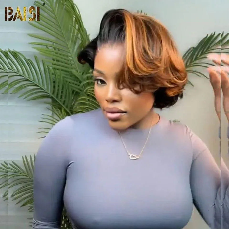 BAISI Perruque Pixie En Couleur 1B#T4#27# marron 79€ en 100% Cheveux Humains D