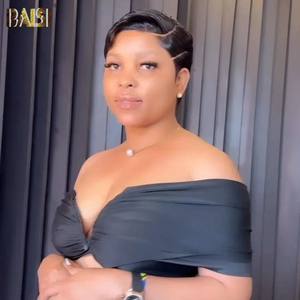 Peluca BAISI Pixie en color negro en cabello 100% humano VIP100