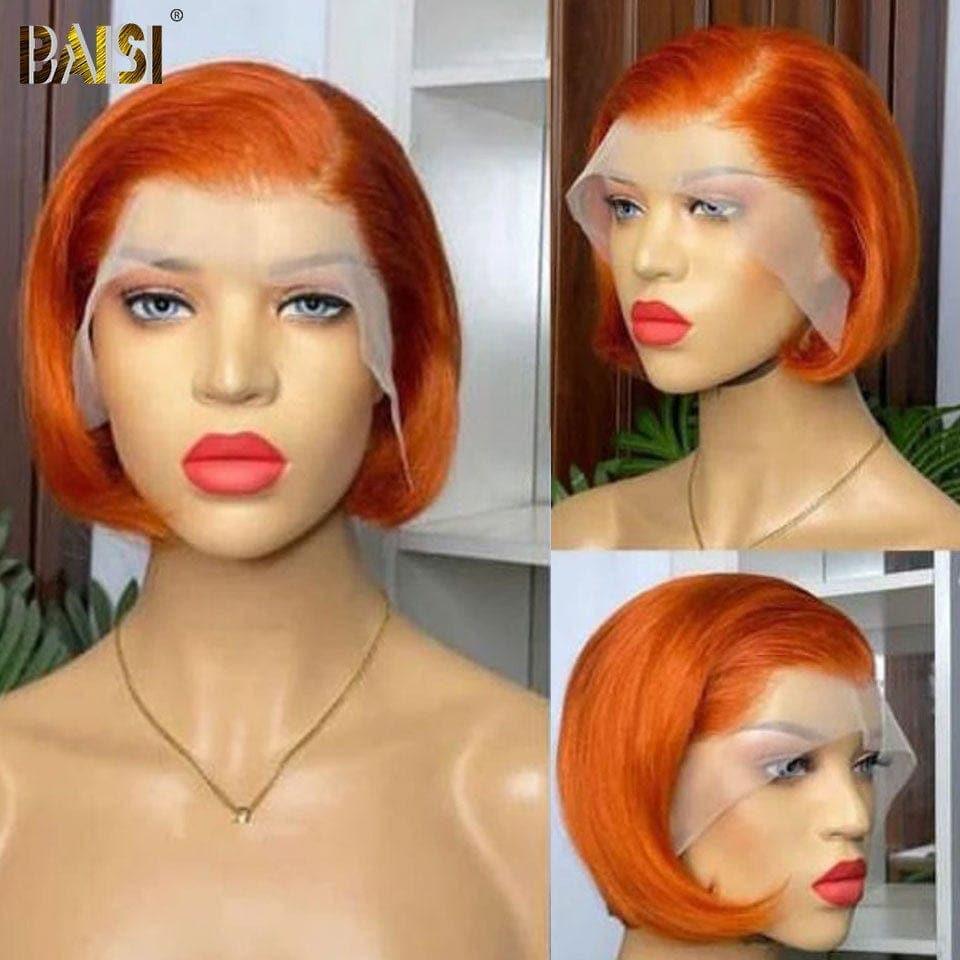 BAISI Achetez 2 perruques minimum au prix d'usine fournisseur sans colle pixie curly 38€ ou 13x4 Perruque pixie Lisse En Couleur 1BT4/350# mixte ou Orange en 100% Raw Hair Lace déjà couper(Pas Besoins De Code)