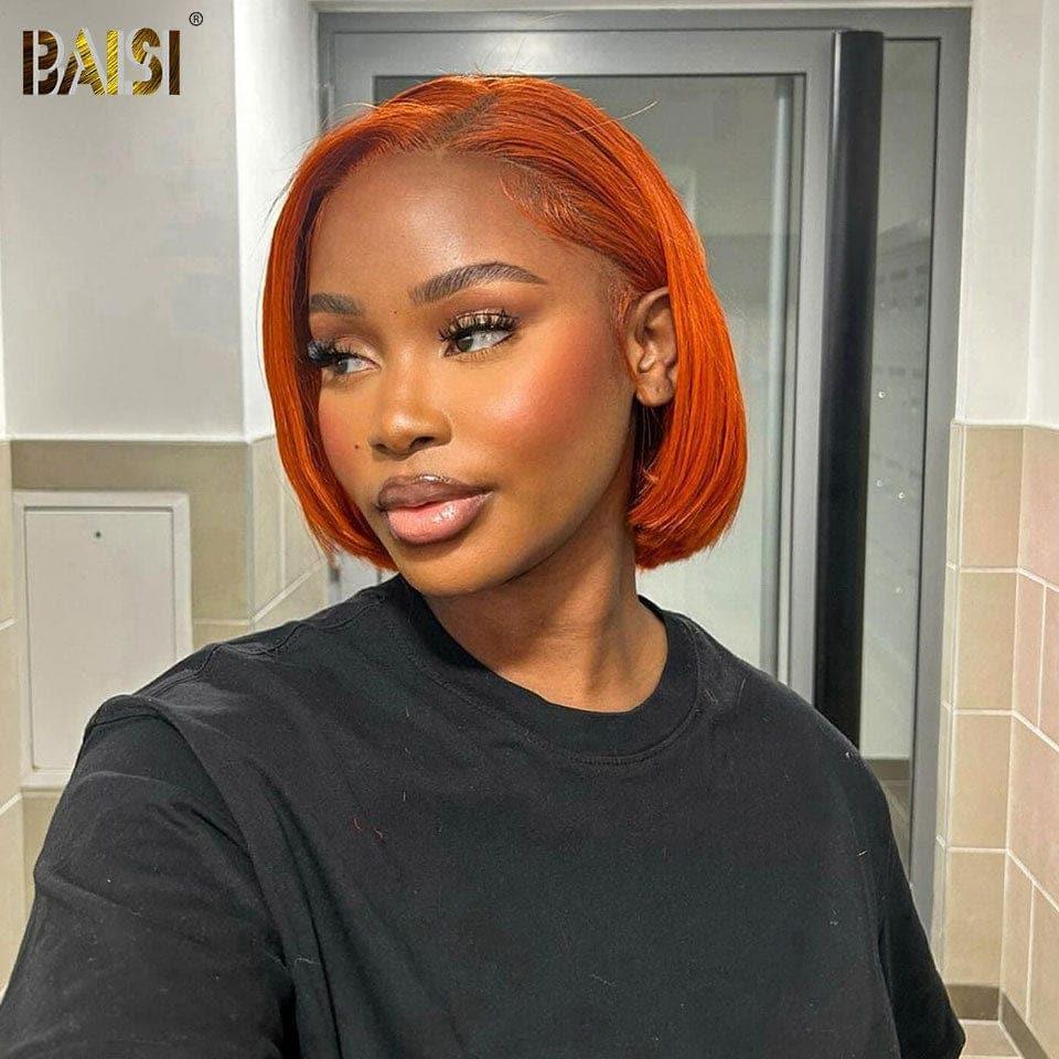 BAISI Achetez 2 perruques minimum au prix d'usine fournisseur sans colle pixie curly 38€ ou 13x4 Perruque pixie Lisse En Couleur 1BT4/350# mixte ou Orange en 100% Raw Hair Lace déjà couper(Pas Besoins De Code)