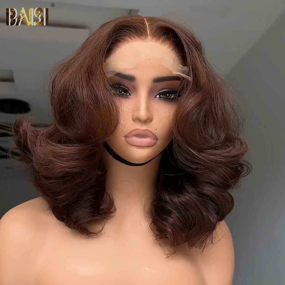 BAISI 13x4 Lace Frontal Perruque Coupe personnalisée 12 pouces en Marron 4# Vietnam Hair 300% densité plus de 20 ans d' utilisations MP50