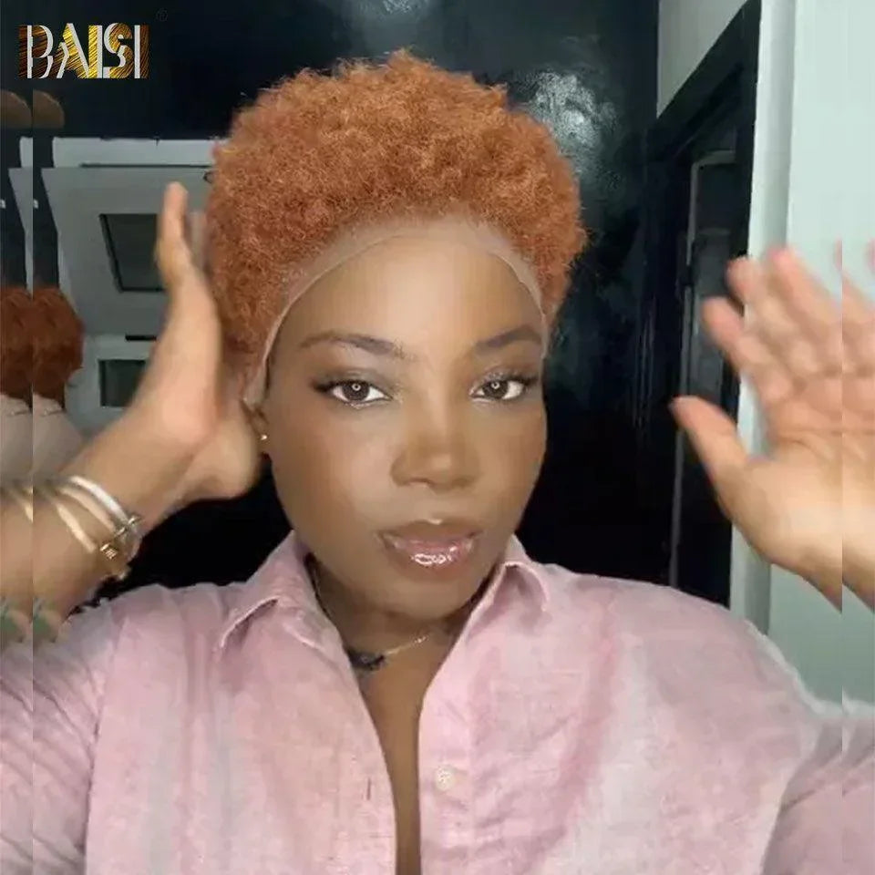 BAISI Pixie Cut Lace Frontal 13x4 Afro Curly 69€ ou sans solle 49€en 100% Vrais Cheveux Humains #905