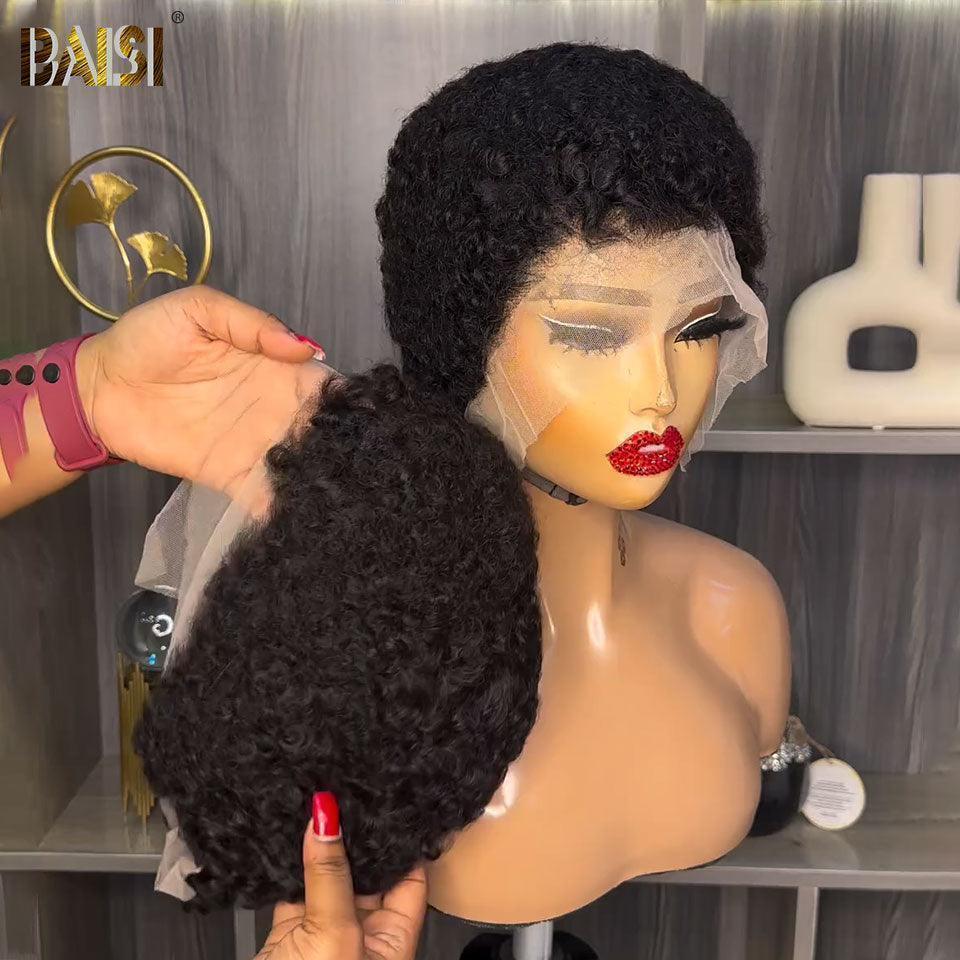BAISI Pixie Cut Lace Frontal 13x4 Afro Curly 69€ ou sans solle 49€en 100% Vrais Cheveux Humains #905