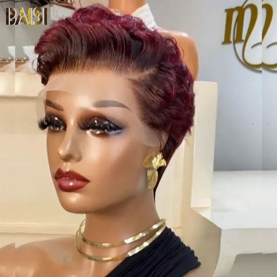 BAISI Pixie Frontale 13x4 lace 8 Pouce couleurs 99J# Bordeaux 57€ B-996