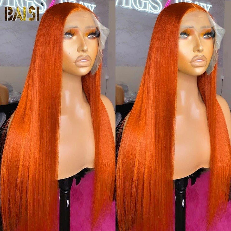 BAISI 13X4 lace Perruque Lisse Gingembre Orange en 100% Cheveux Humains