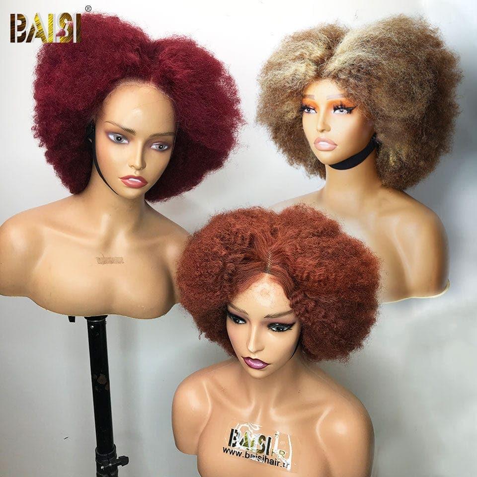 Peruca BAISI 13x4 Afro BCP em cores pré-arrancadas, sem necessidade de cola em cabelo 100% cru, renda já cortada