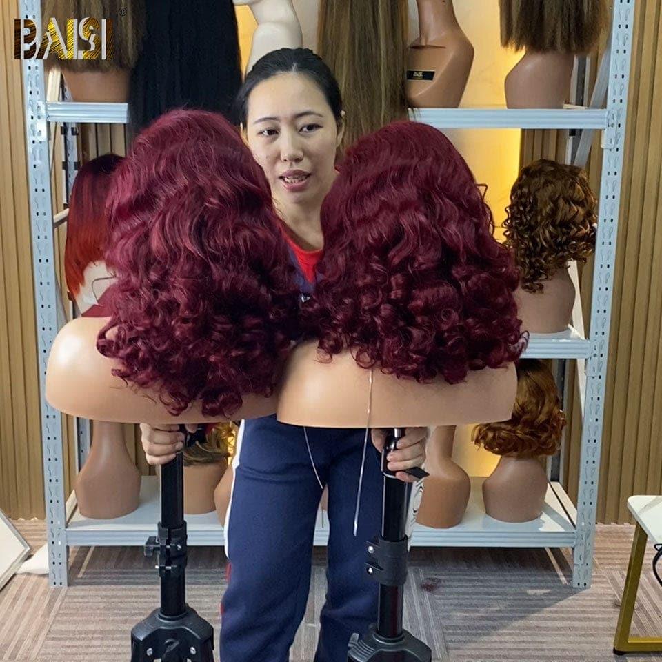 Baisi perucas de luxo 13x4 peruca frontal do laço 300% volume encaracolado saltitante na cor borgonha # 99j em 100% cabelo humano vip100