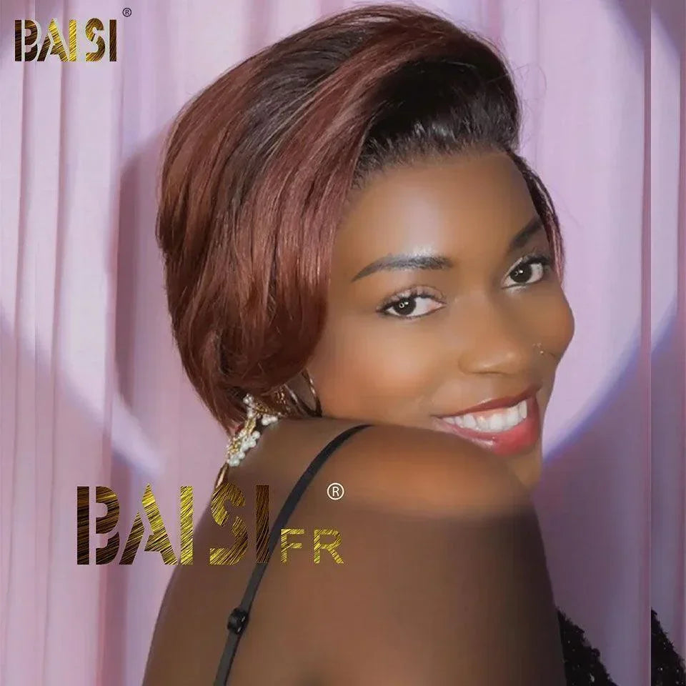 BAISI Achetez 2 perruques minimum au prix d'usine fournisseur perruque 13X4 lisse bob 8 pouces mixte Coupe Pixie Lisse 2 Couleurs personnalisées 1B4#30# Mixte ou Marron 1B4# 100% Vrais Cheveux Humains (Pas Besoins De Code)