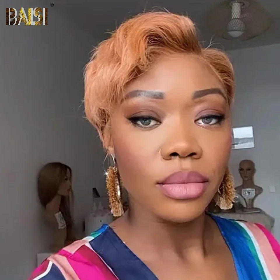 BAISI 13X4 lace Perruque Pixie En Couleur Marron 27# ou Perruque sans colle 45€ en 100% Cheveux Humains