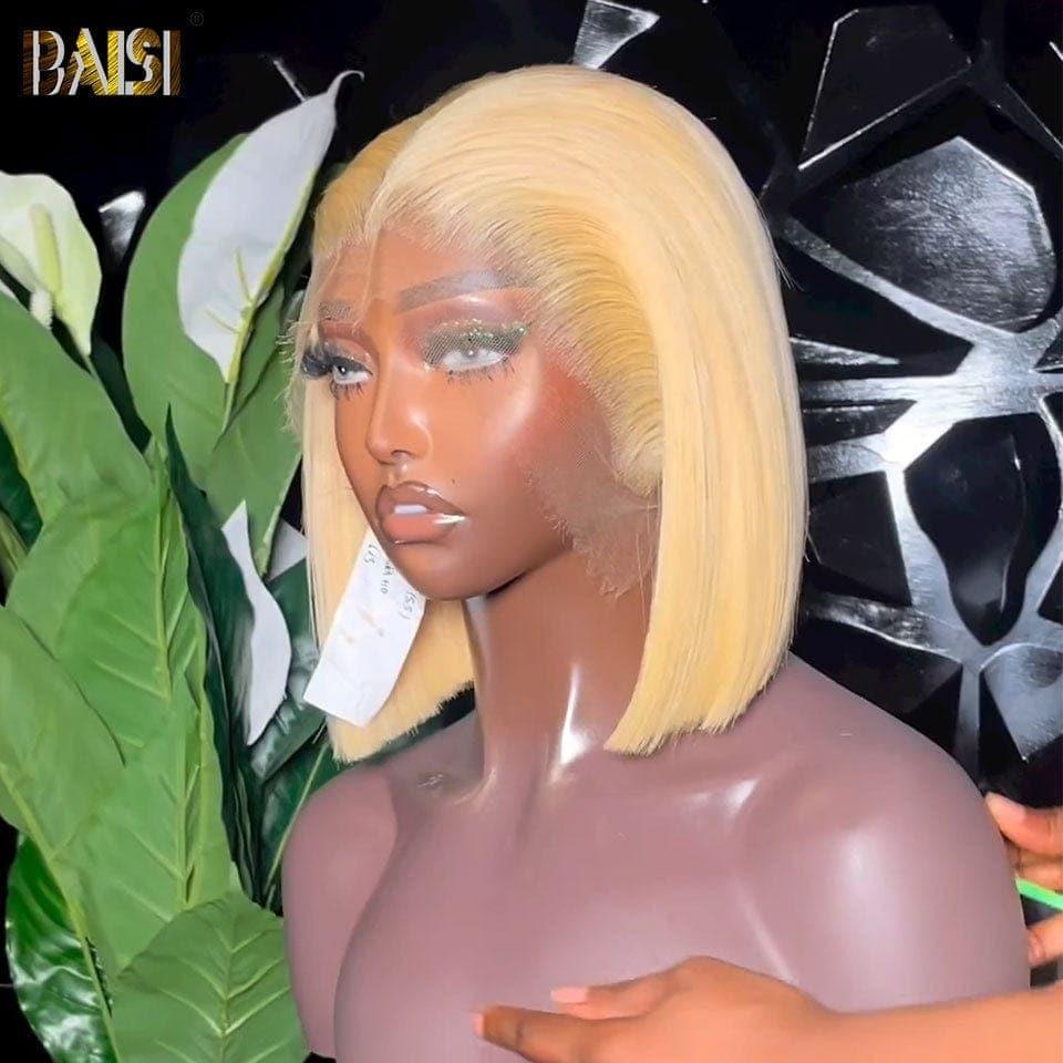 BAISI 13x4 Frontal Straight Bob Wig In Blonde #613 Square Cut 100% Real Human Hair