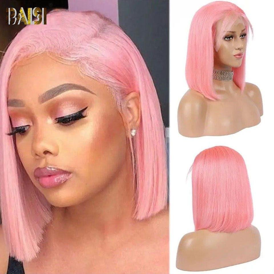 BAISI Grande Promo 13x4 Frontale Lace Perruque BOB Lisse 90€ Rose En 100% Cheveux Humains D