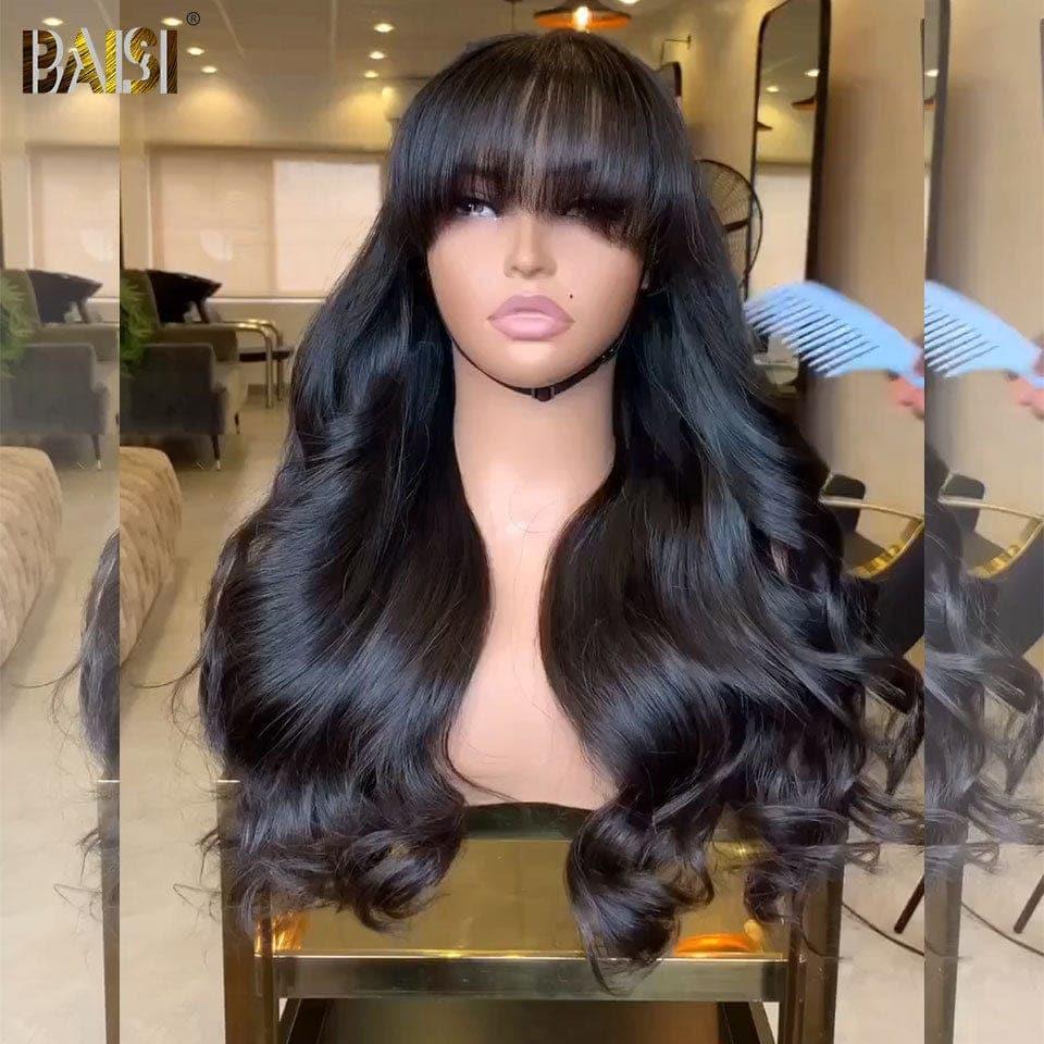 BAISI Human Hair Lace Front Body Wave Wig With Bangs 100% Human Hair Good Quality