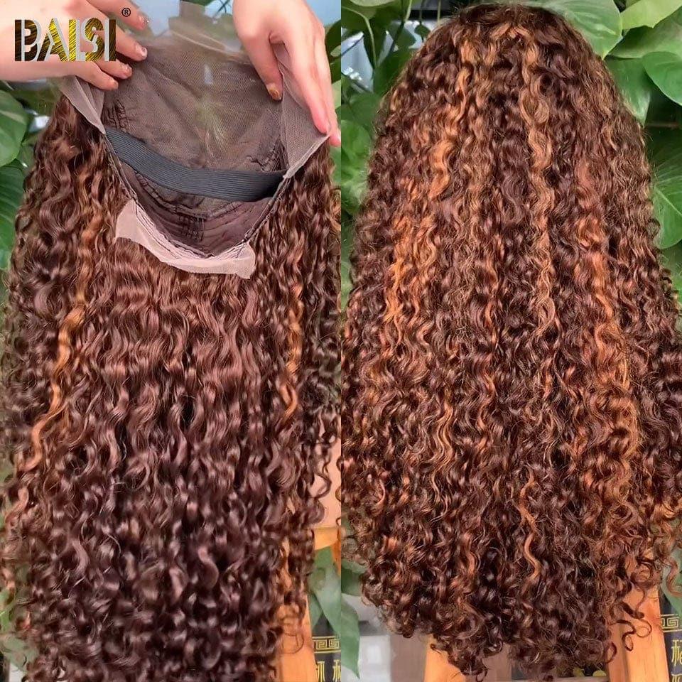 BAISI 13x4 Lace Frontal Curly Perücke in der Farbe P4/30# aus 100 % Echthaar XY23028