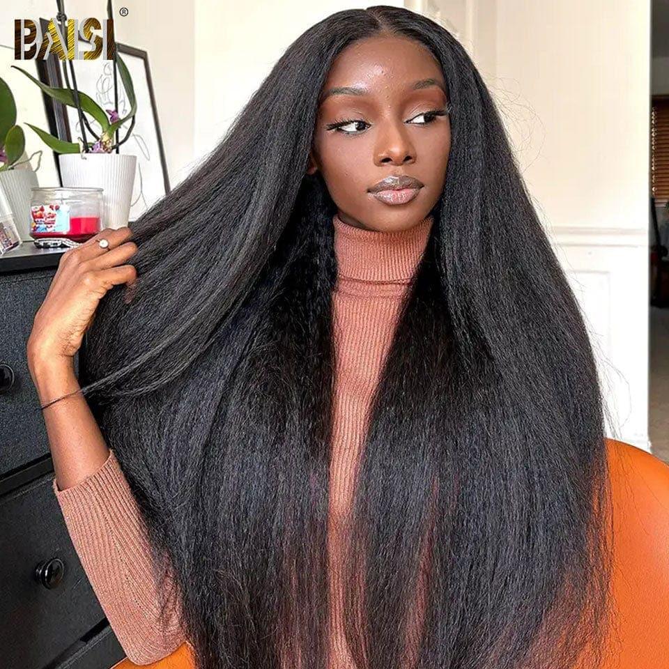 BAISI Perruque Naturelle En Lace Frontal Kinky Straight En 100% Cheveux Humains De Bonne Qualité