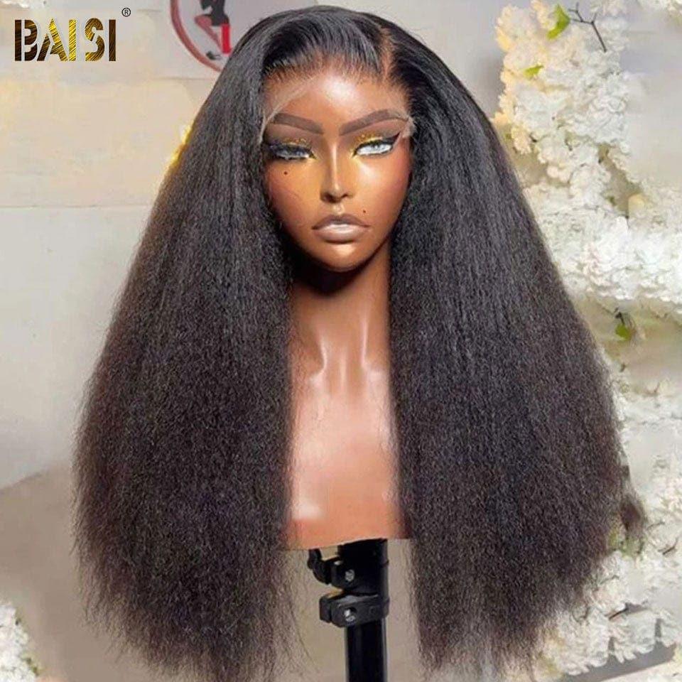 BAISI Bouclé Kinky Straight (Yaki) 13x4 Densité 250% avec frontale Perruque de luxe haute de gamme plus de 10 ans d' utilisation