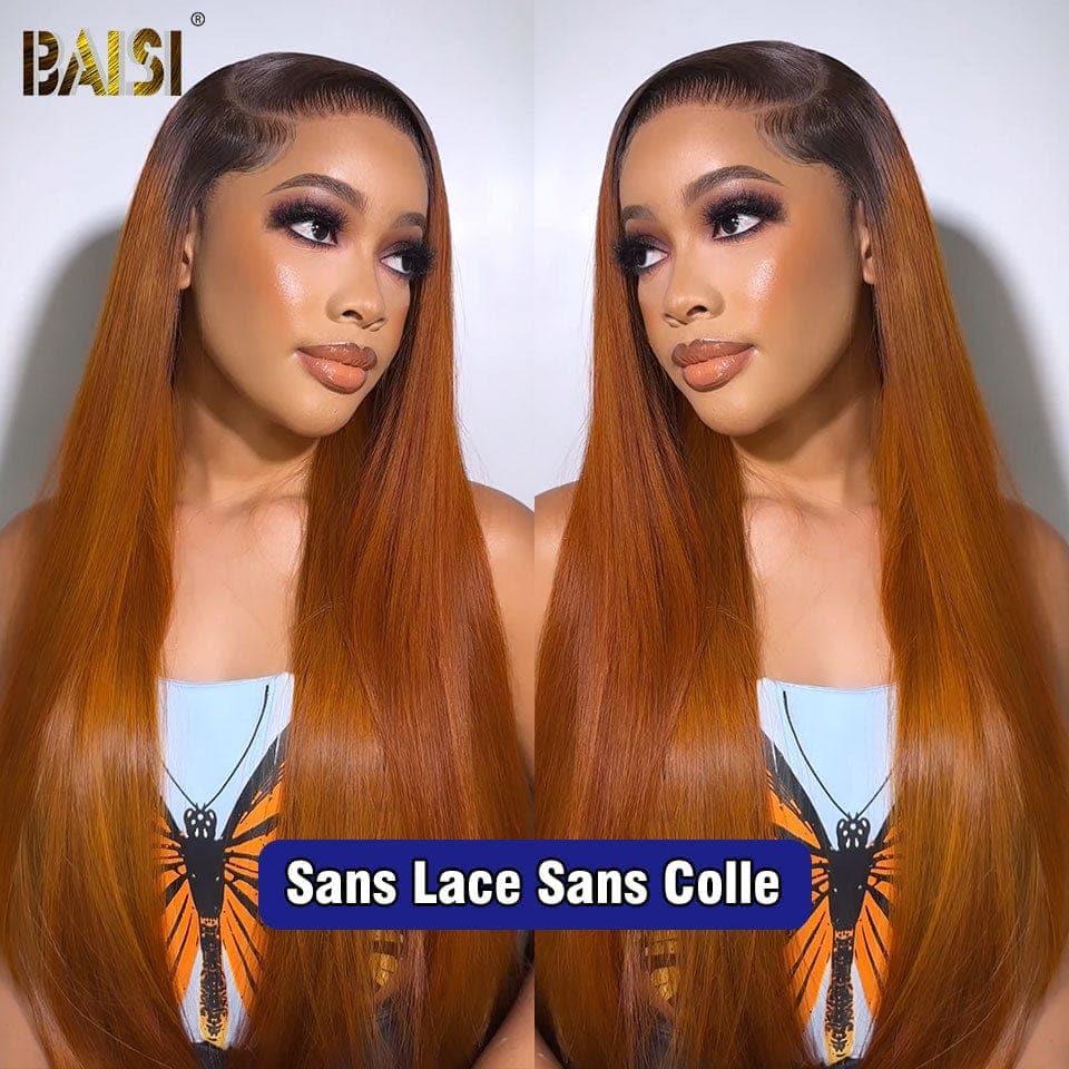 BAISI 13x4 Frontal Perruque Lisse en couleur #1B#30 Pré-plucked Pas Besoin de Colle en 100% Raw Hair Lace déjà couper
