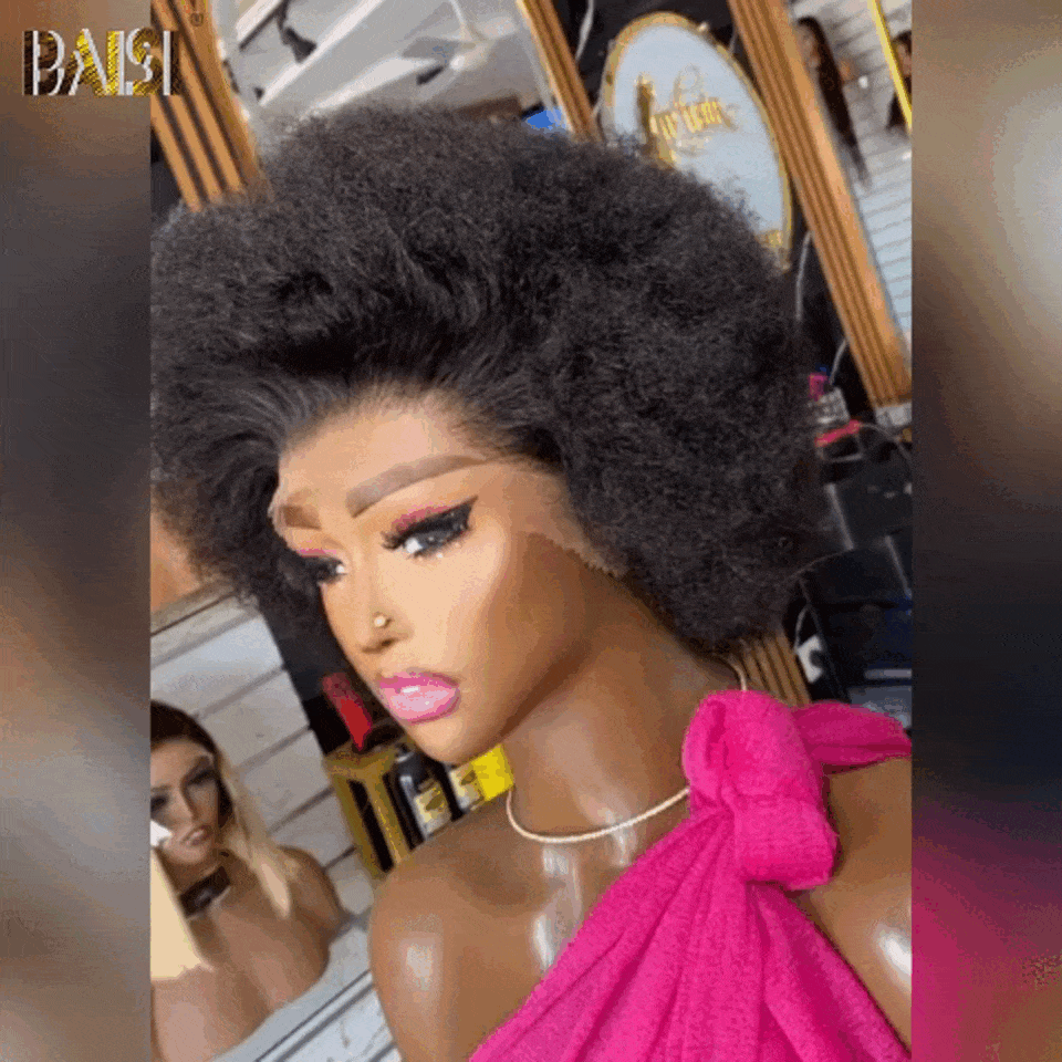 BAISI 13X4 perruque afro curl en couleur noir en 100% vrais cheveux humains