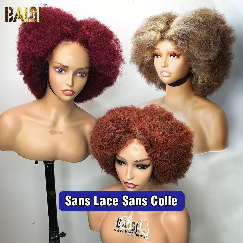 Peruca BAISI 13x4 Afro BCP em cores pré-arrancadas, sem necessidade de cola em cabelo 100% cru, renda já cortada