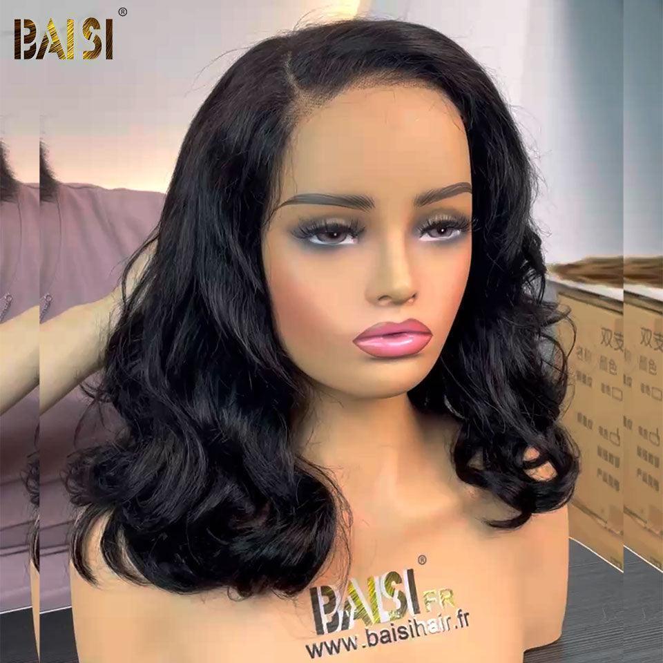 BAISI Achetez 2 perruques minimum au prix d'usine fournisseur 4X4 lace egg wave marron 14 pouce ou 4X4 Body wave NOIR en 100% Cheveux Humains