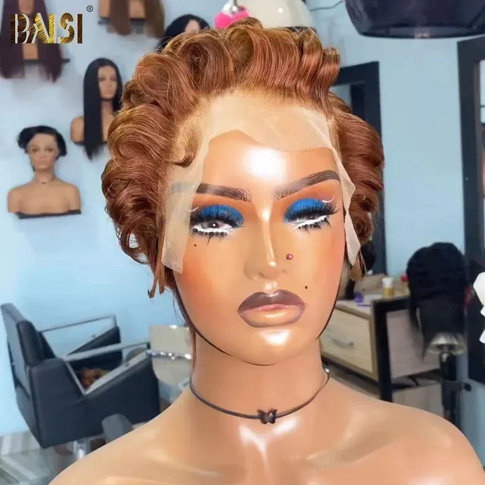 BAISI 13X4 Perruque pixie Vague En Couleur en 100% Cheveux Humains