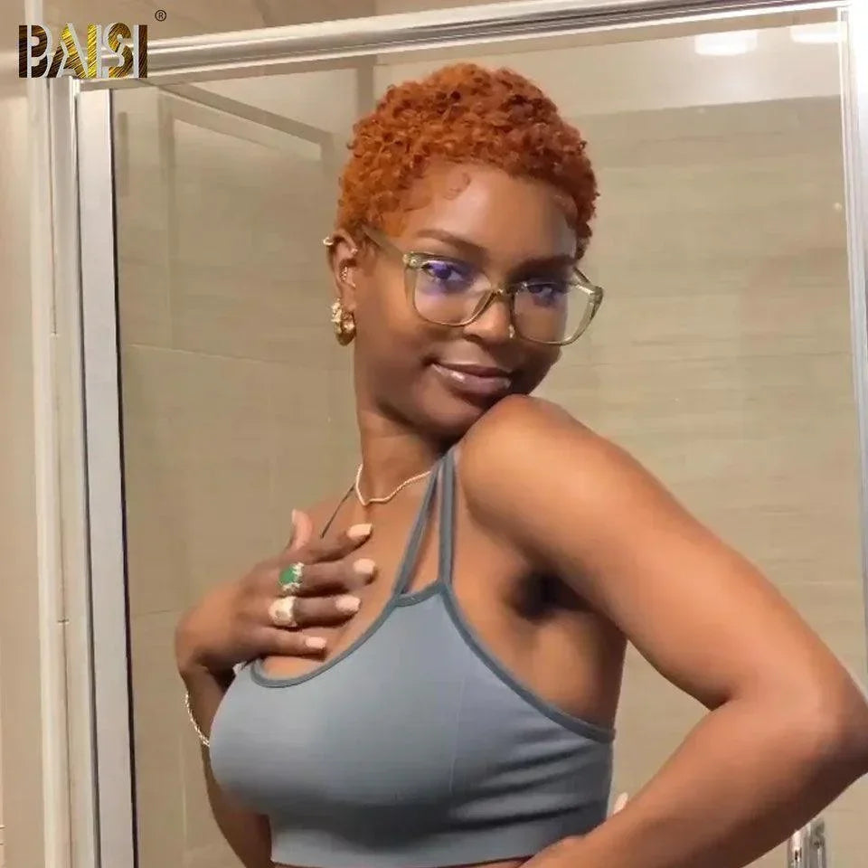 BAISI Pixie Cut Lace Frontal 13x4 Afro Curly 69€ ou sans solle 49€en 100% Vrais Cheveux Humains #905