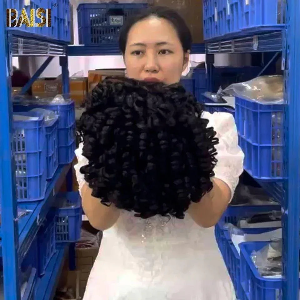 BAISI Bouclé Egg curl 13x4 Densité 250% avec frontale Perruque de luxe haute de gamme plus de 10 ans d' utilisation
