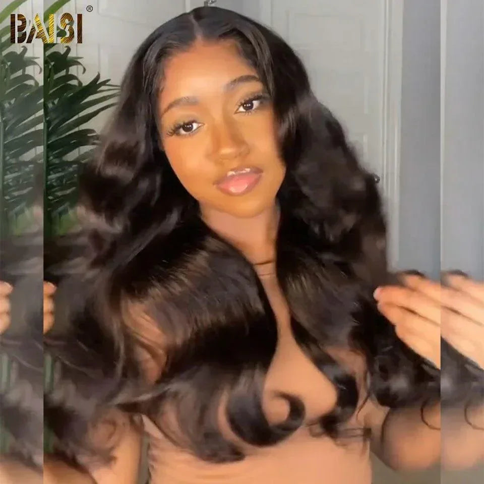 BAISI 13x6 Frontal-Körperwellen-Perücke, vorgezupft, kein Kleber erforderlich, aus 100 % Rohhaar, Spitze bereits geschnitten