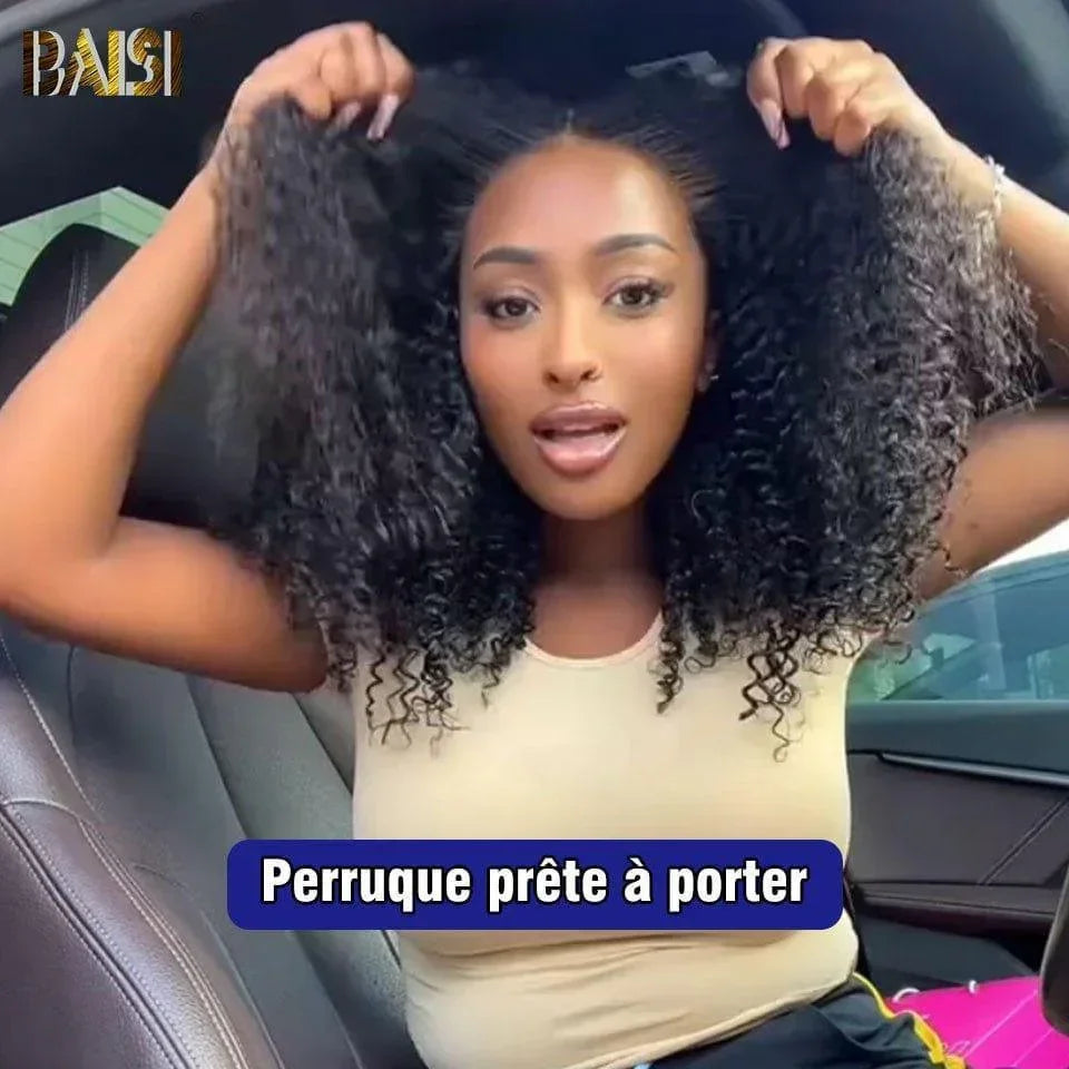 BAISI Peluca de encaje frontal 13X4 Afro rizado 16 pulgadas 300% densidad Cordón sin pegamento ya cortado en gama alta con cabello de bebé cabello humano natural 100% real con línea de cabello 4C