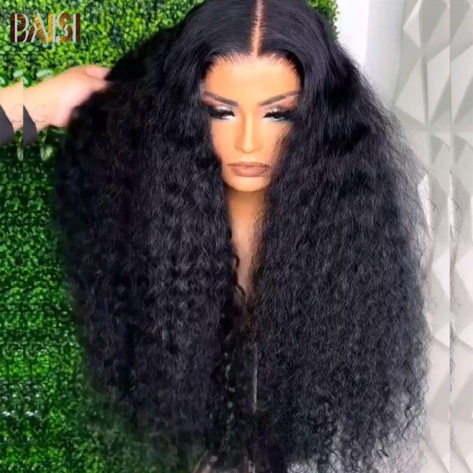 Peruca encaracolada frontal BAISI 13x6 28 polegadas pré-arrancada sem necessidade de cola em cabelo 100% cru renda já cortada B