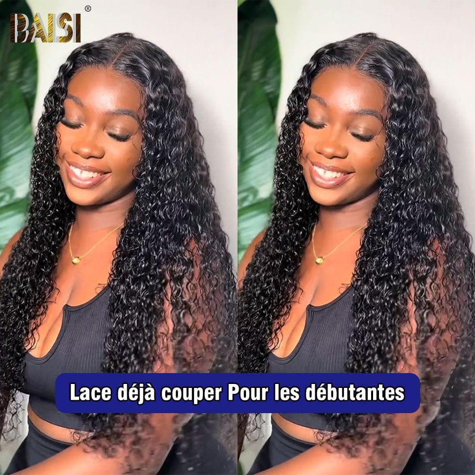 BAISI 13x6 Frontal Perruque Curly Pré-plucked Pas Besoin de Colle en 100% Raw Hair Lace déjà couper