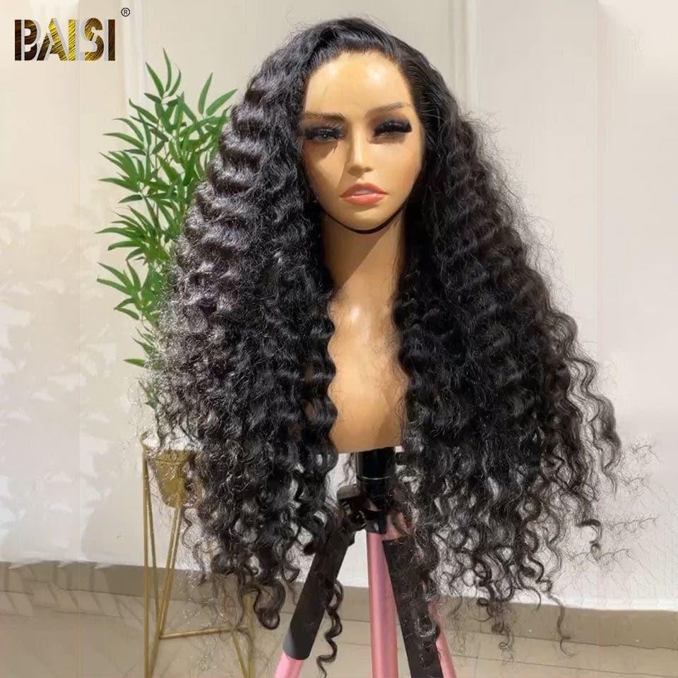 BAISI 13x6 Frontal-Perücke, tiefe Welle, vorgezupft, kein Kleber erforderlich, in 100 % Rohhaar, Spitze bereits geschnitten