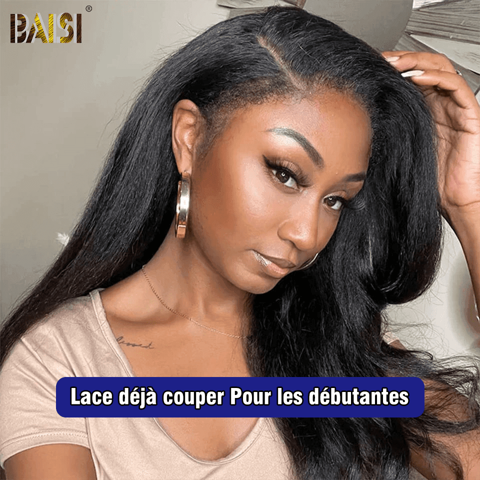 Peluca frontal BAISI 13x6, recta rizada, prearrancada, sin necesidad de pegamento, 100% cabello crudo, encaje ya cortado